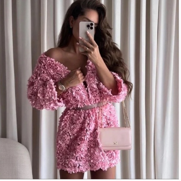 RARE ZARA FLORAL KNIT COAT PINK - Picture 10 of 16